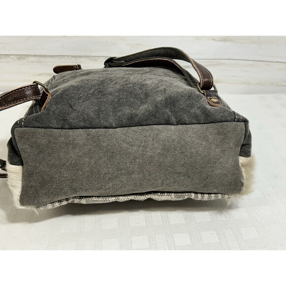 MINTY MYRA BAGS Horse Hair Canvas Leather Backpack Gray Brown Large travel purse - Picture 10 of 16